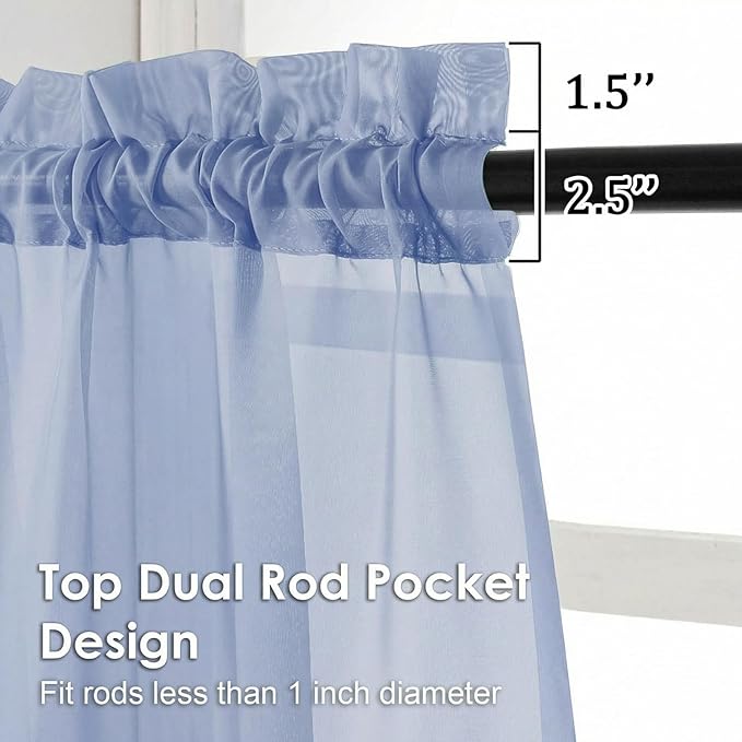 OVZME Sheer Curtains 63 inch Length 2 Panels Set for Bedroom Living Room, Soft Airy Elegant Light Filtering Sheer Curtains, Dual Rod Pocket Window Drapes, Each 42W x 63L Inches, Demin Blue