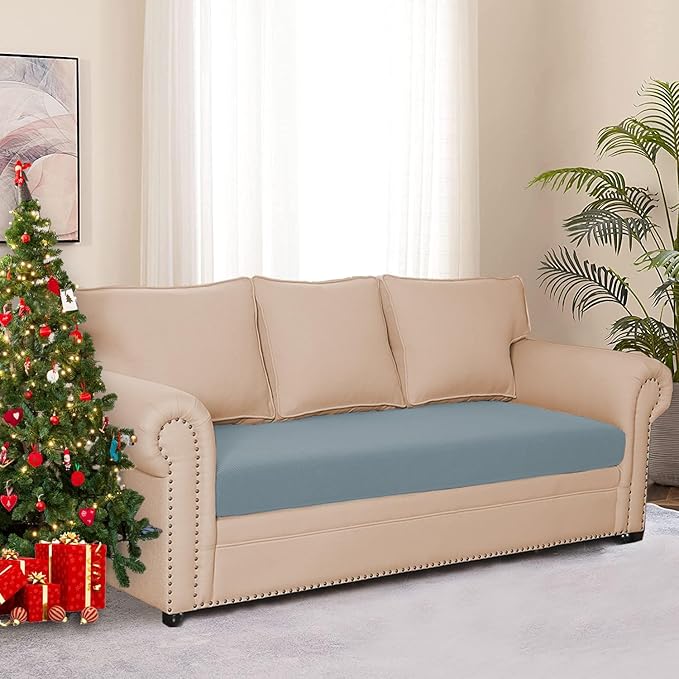 Water Repellent Sofa Seat Slipcovers Stretch Cushion Covers, Seaters Replacement for Furniture Protector, Soft Flexibility with Elastic Bottom (Large, Dusty Blue)