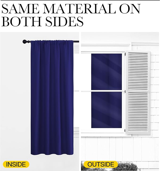 NICETOWN Kitchen Curtains, Short Blackout Drapes, Navy Blue, 34 in x 45 in (W x L), Set of 2, Thermal Insulated Rod Pocket Window Treatment Draperies for Nursery