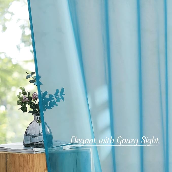 NICETOWN Voile Sheer Teal 90 inch Curtains for Bedroom, Grommet Casual Window Treatments with Light Filtering Airy & Elegant for Living Room, W54 x L90, 2 Panels