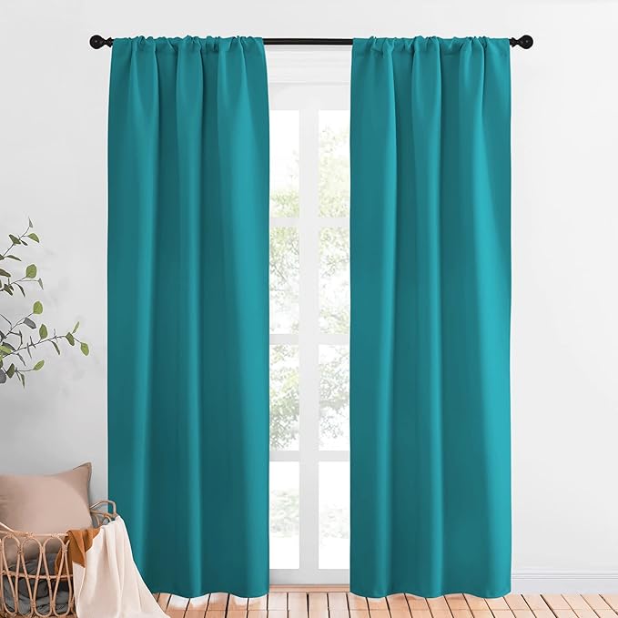 NICETOWN Peacock Blue Blackout Curtains Panels for Window, Thermal Insulated Rod Pocket Blackout Drapes/Draperies for Living Room (2 Panels, W34 x L84 inches)