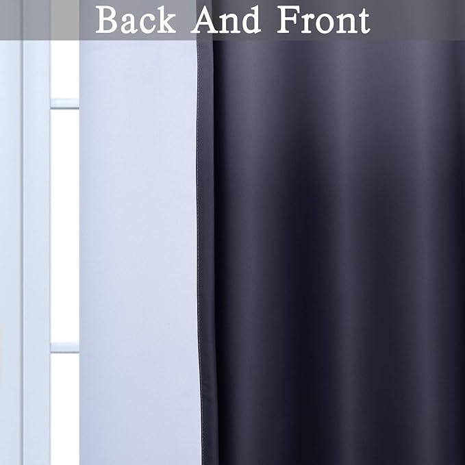 Gradient Color Ombre Blackout Curtains Thickening Polyester Eyelet Top Panels Thermal Insulated Grommet Window Drapes for Living Room/Bedroom (Black, 42W x 72L / 2 Panels)