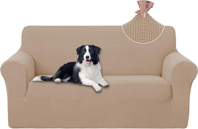 U-NICE HOME Oversized Stretch Loveseat Couch Cover Sofa Covers Washable Sofa Slipcover Furniture Protector for 2 Cushion Couch Sofa Pet Friendly, Camel