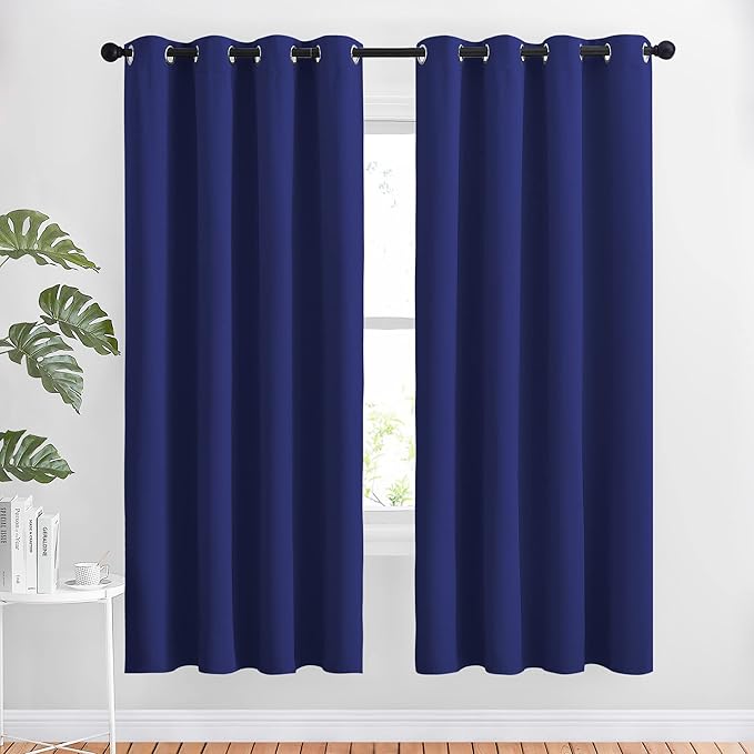 NICETOWN Blackout Window Curtains 72" L - Grommet Top Room Darkening Thermal Insulated Vertical Window Drapes Modern for Flat/Apartment (2 Panels, 46 x 72 Inch, Navy Blue)