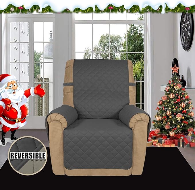 Easy-Going Recliner Sofa Slipcover Reversible Sofa Cover Water Resistant Couch Cover Furniture Protector with Elastic Straps for Pets Kids Children Dog Cat (Recliner, Dark Gray/Beige)