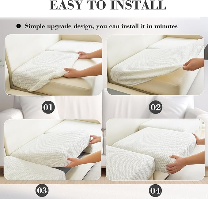Sofa Covers Couch Covers for Sofa Pet Friendly Couch Cushion Covers Universal Sofa Covers Washable Stretch Slipcovers for Sectional Sofa (Texture Ivory White,Back Cover M)