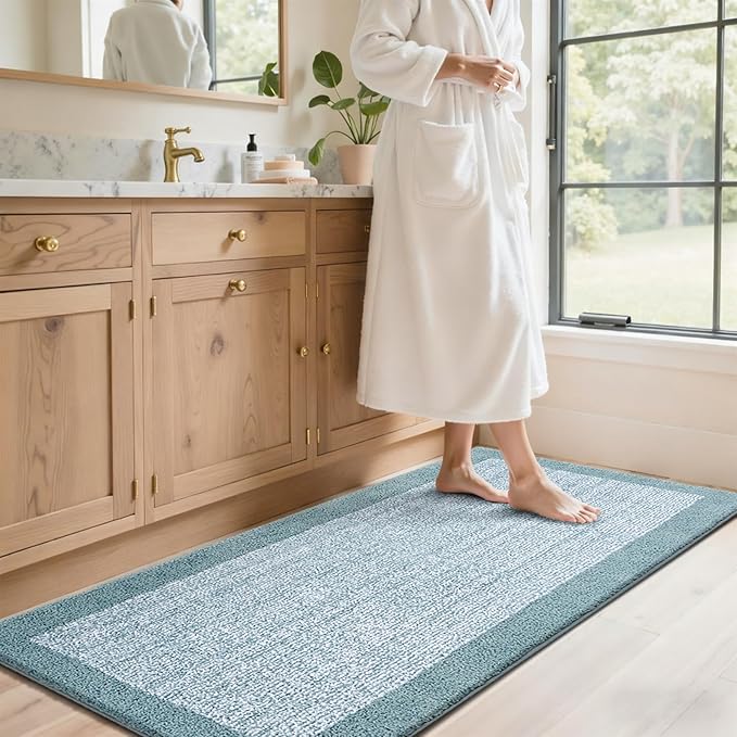 60x24 Long Bathroom Rugs Washable Non Slip, Dusty Blue Bath Mat for Bathroom Floor Tub, Soft Absorbent Quick Dry Mats for Shower, Bathtub,Home Decor