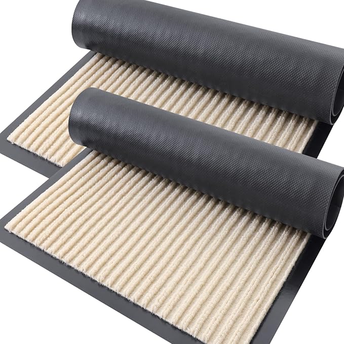OLANLY Front Door Mat Indoor Outdoor Entrance, 2-Pack 47 x 32 Inch, Waterproof Heavy Duty Doormat, Fade Resistant, Low Profile, Easy Clean Patio Porch Welcome Floor Mats for Entry, Beige