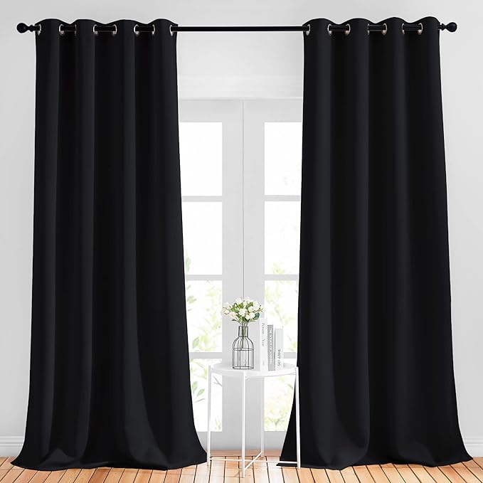 NICETOWN Black Out Curtains 96 inches Long for Living Room, Grommet Thermal Insulated Blackout Window Treatments Room Darkening Drapes for Bedroom, W52 x L96, 2 Panels