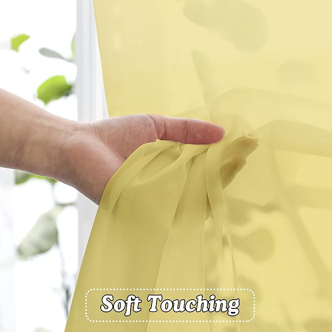 OVZME Mustard Yellow Sheer Curtains 108 Inches Long, Light Filtering Airy Transparent Lightweight Voile Rod Pocket Window Curtains for Bedroom, Living Room, W42 x L108, Set of 2 Drape Panels