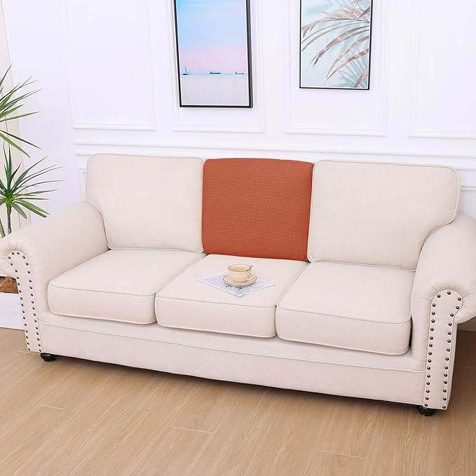 hyha Waterproof Couch Cushion Covers for Pets, Non Slip Sofa Seat Cover for Dogs Washable, Soft Thick Stretch Jacquard Fabric, Sofa Slipcovers with Elastic Bottom (1 Piece for Backrest M, Rust)