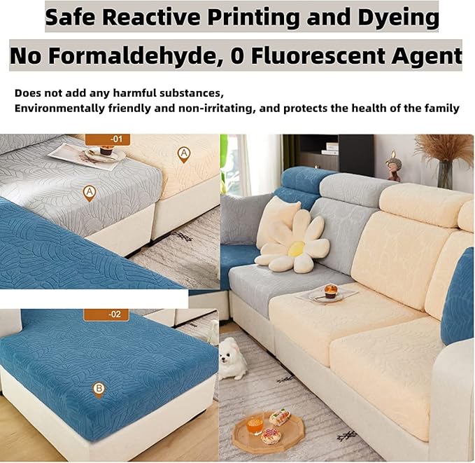 Couch Cushion Covers for Sofa Couch Covers Wear-Resistant Universal Sofa Cover Washable Stretch for Sectional Slipcovers (Texture-Blue,Large Double Seat Cover)