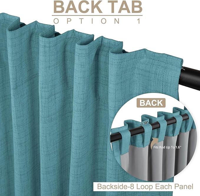 100% Blackout Shield Linen Blackout Curtains for Bedroom 108 Inches Long, Back Tab/Rod Pocket Living Room Drapes, Thermal Insulated Blackout Curtains 2 Panels Set, 50" W x 108" L, Dark Cyan