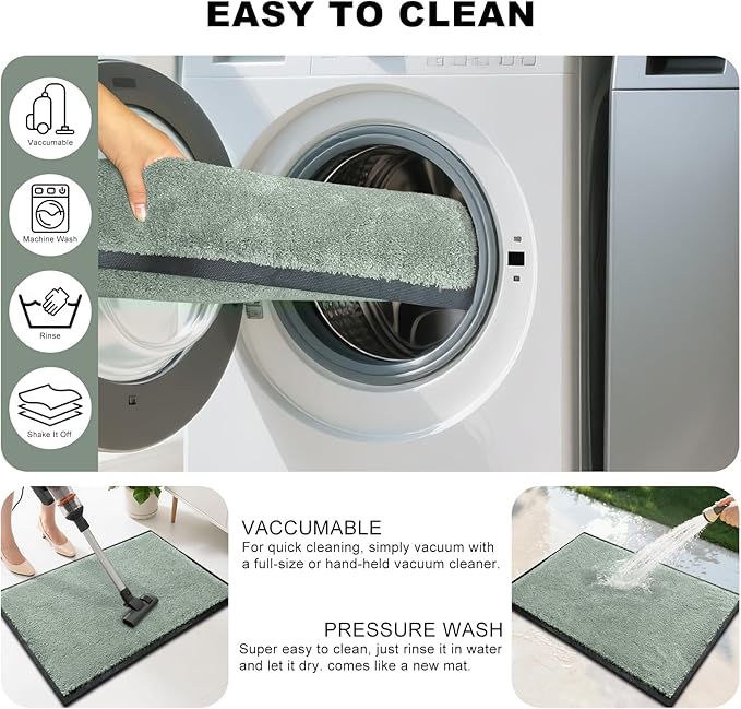 Mibao Dirt Trapper Door Mat for Indoor Outdoor, Waterproof All-Season, All-Weather Doormat, Heavy Duty Non-Slip Entrance Rug, Low Profile Absorbent Entrance Mat Carpet, 48" x 36", Green