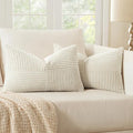 MIULEE Beige Decorative Lumbar Throw Pillow Covers 14x22 Inch for Couch Bed Sofa Pack of 2 Boho Neutral Farmhouse Throw Pillows Soft Cross Corduroy Patchwork Textured Cushion Cases