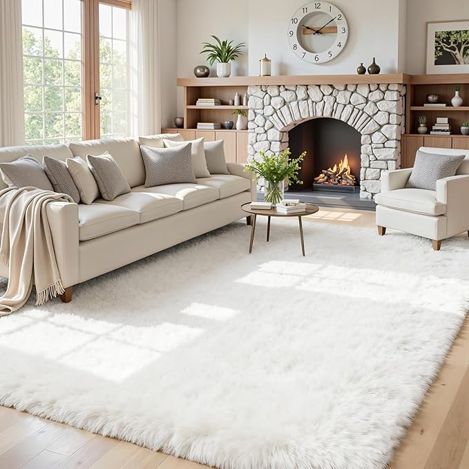 5x8 Area Rugs for Living Room: Soft Fluffy Shag White Rugs for Bedroom, Non Slip Large Fuzzy Plush Rug Indoor Floor Carpet for Nursery Kids Boys Girls Room, Dorms, Playroom, Modern Home Decor