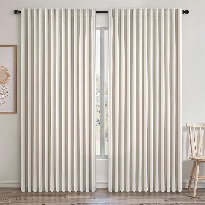 Extra Wide 100 Inch Length Blackout Curtains & Drapes 84 Inches Long 2 Panels Set for Sliding Glass Doors Modern Pleated Linen Blend Heavy Floor to Ceiling Large Window Drapes(100"Wx84"Lx 2 Birch)