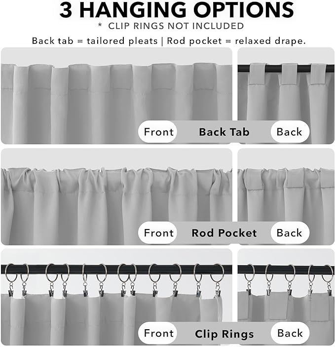 Deconovo Blackout Curtains, Thermal Insulated, W52 x L54 2 Panels, Back Tab, Machine Washable, Room-Darkening Drapes for Bedroom/Living Room Greyish White