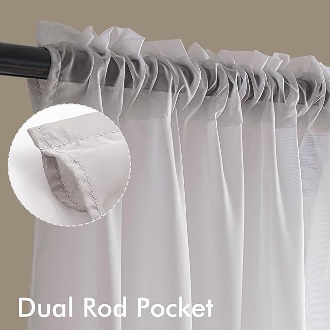 MIULEE Greyish Lilac Sheer Curtains 90 Inches Long, 4 Panels Set, Rod Pocket Light Filtering Window Drapes for Bedroom and Living Room, Elegant Airy Fabric, 42 x 90 Inches