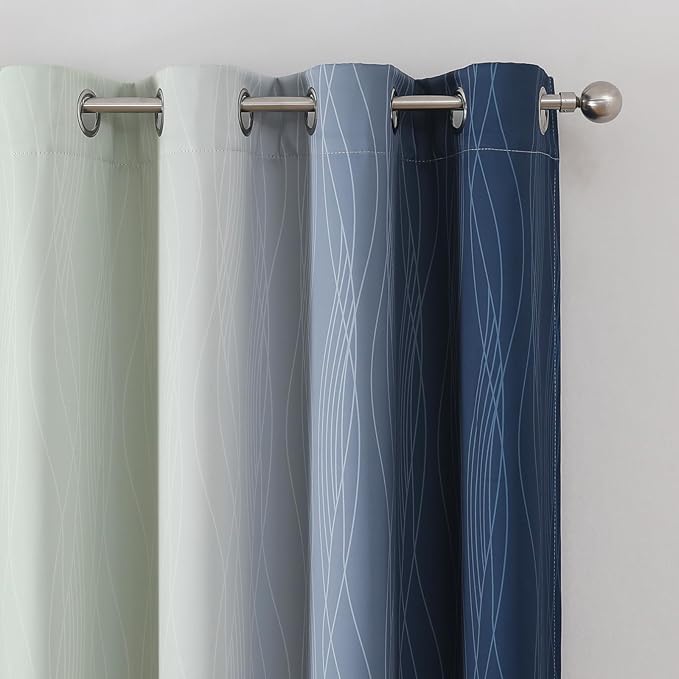 Estelar Textiler Navy Blue and Sage Green Ombre Blackout Curtains 84 Inch Length 2 Panels Set,Thermal Insulated Gradient Drapes for Bedroom,Full Room Darkening Grommet Curtains for Living Room,52Wx84L