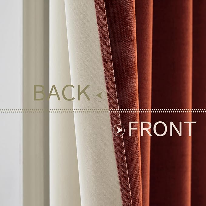 MIULEE Linen Curtains for Bedroom 100% Blackout Thermal Insulated Burnt Orange Grommet Room Darkening Curtains & Drapes Rust Terracotta Fall Decor for Living Room Nursery 52 x 63 Inch (2 Panels)