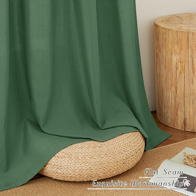 NICETOWN Olive Green Linen Doorway Curtains 80 inches Long, Grommet Thick Linen Weave Semi Sheer Window Treatments Privacy Assured with Light Filtering for Bedroom/Side Door, W34 x L80