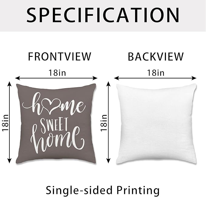Hexagram Geometric Grey Pillow Covers 18x18 Set of 4, Decorative Outdoor Boho Modern Throw Pillow Covers, Home Sweet Home Farmhouse Cushion Case for Couch Sofa Bedroom Indoor Decor(No Insert)