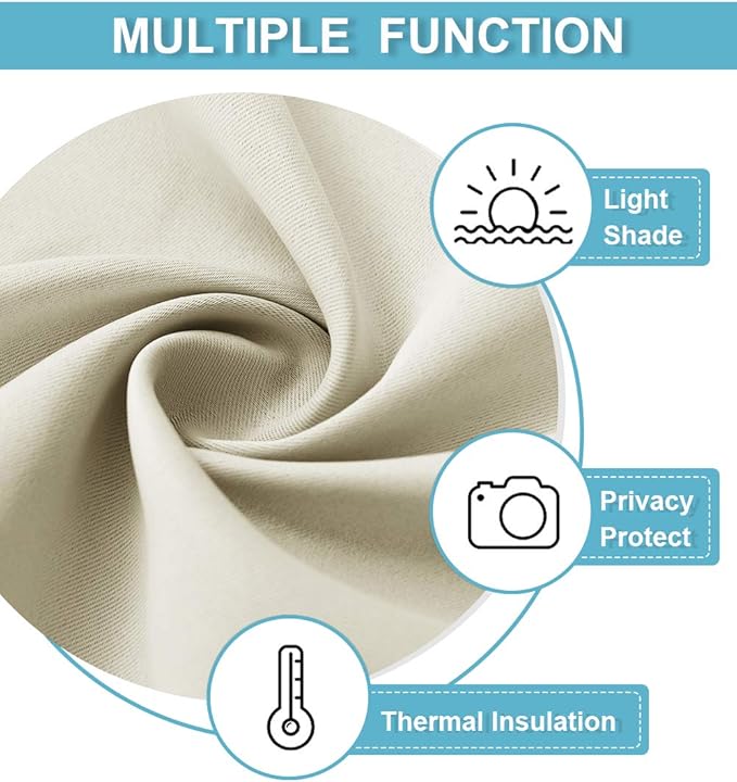 RYB HOME Curtains for Bedroom 102 inches Long, Privacy Thermal Insultaed Sunlignt Heat Blocking Drapes for Sliding Patio Door, Width 42 by Length 102, Beige, 2 Panels Set