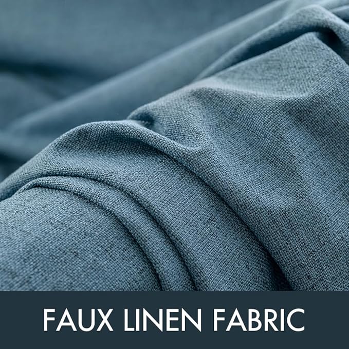 MIULEE Linen Texture Curtains for Bedroom Solid 100% Blackout Thermal Insulated Dusty Blue Curtains Grommet Room Darkening Drapes Luxury Decor for Living Room Nursery 52x84 Inch (2 Panels)