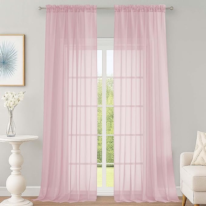 OWENIE Blush Sheer Curtains 120 Inches Long 2 Panels Set, Airy Lightweight Sheer Blush Curtains for Living Room Bedroom, Farmhouse Voile Filmy Rod Pocket Curtains Drapes, 2 Pcs, Each 59" Wx120 L Inch