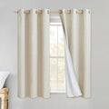NICETOWN Linen Blackout Curtains 54" Long for Classroom, Beige, Set of 2, Short Kitchen Burlap Linen 100% Blackout Drape Panels for Night Shift, Great Job for Blocking Light