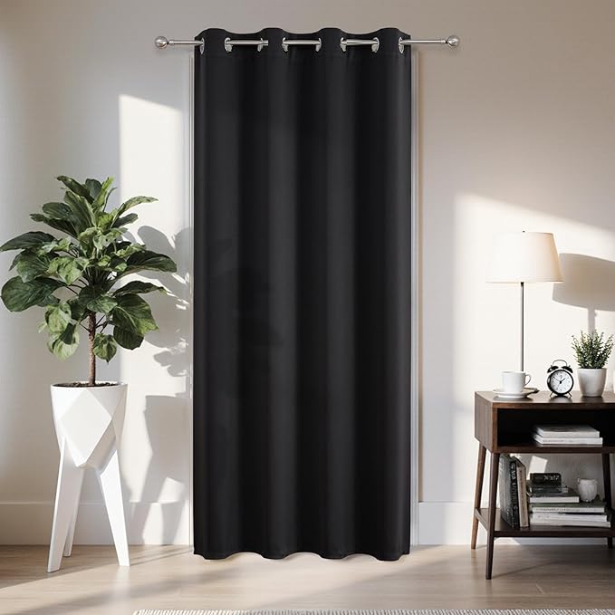 Joydeco Blackout Door Curtain for Doorway Privacy 96 Inches Long, Grommet Closet Curtain for Open Closet, Room Divider for Bedroom Living Room (Black, 52Wx96L, 1 Panel)