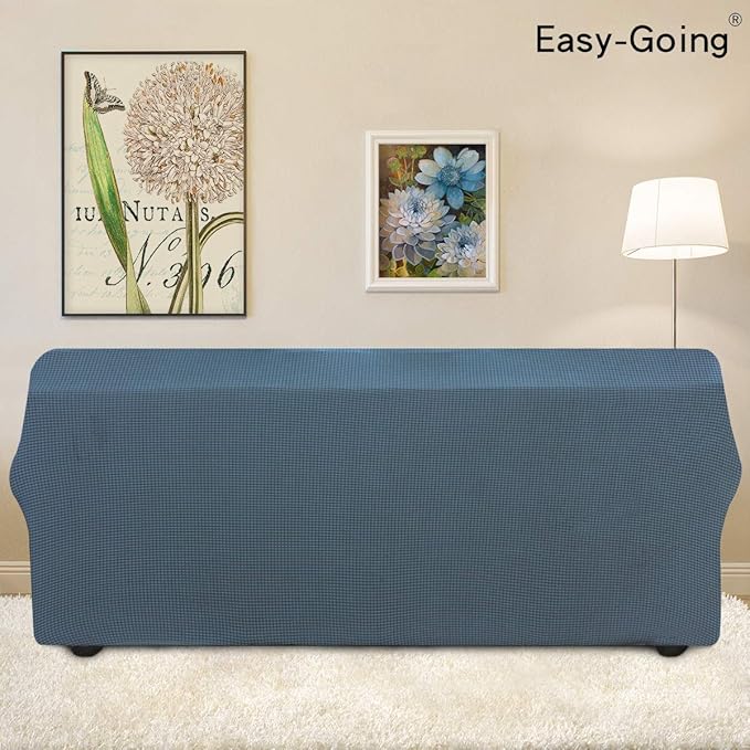 Easy-Going Stretch 4 Seater Sofa Slipcover 1-Piece Sofa Cover Furniture Protector Couch Soft with Elastic Bottom for Kids, Polyester Spandex Jacquard Fabric Small Checks Bluestone