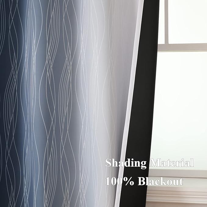 Estelar Textiler Navy Blue and Greyish White Blackout Curtains 108 Inches Long, Thermal Insulated Long Curtains for Bedroom, Full Light Blocking Energy Saving Drapes for Living Room,52Wx108L, 2 Panels