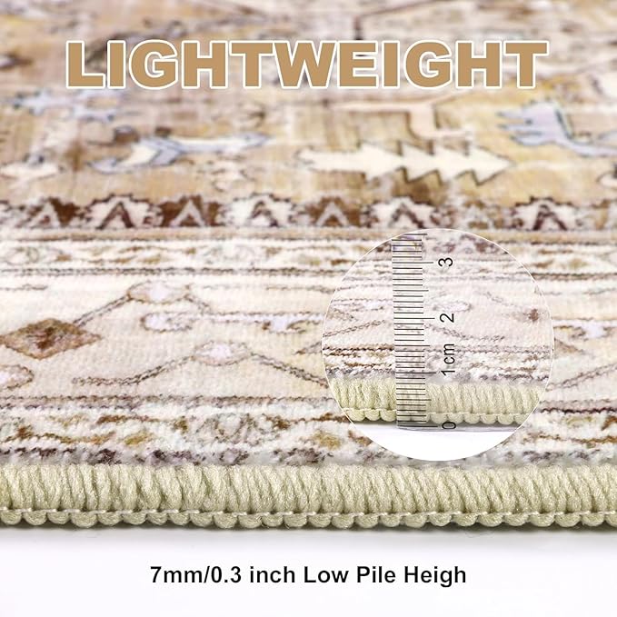 Yamaziot Washable Runner Rug, 2'3" x 14' Non-Slip Boho Vintage Hallway Rug Runner with Rubber Backing, Stain Resistant Low Pile Distressed Carpet Runner for Bedroom, Kitchen, Laundry, Entrance