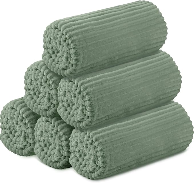 Buryeah 6 Pcs Flannel Throw Blanket Bulk 50 x 60 in Sleepover Blanket Outdoor Wedding Throw Lightweight, Oeko-tex Standard 100 Certified for Sofa Homeless Gifts (Olive Green)
