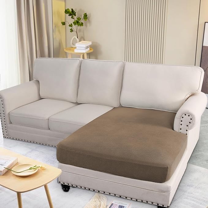 H.VERSAILTEX Super Stretch Individual Chaise Cover Sectional Couch Covers for L Shaped Sofa Both Left/Right Featuring Thick Jacquard Textured Twill Fabric (1 Piece Chaise Cover, Macchiato)