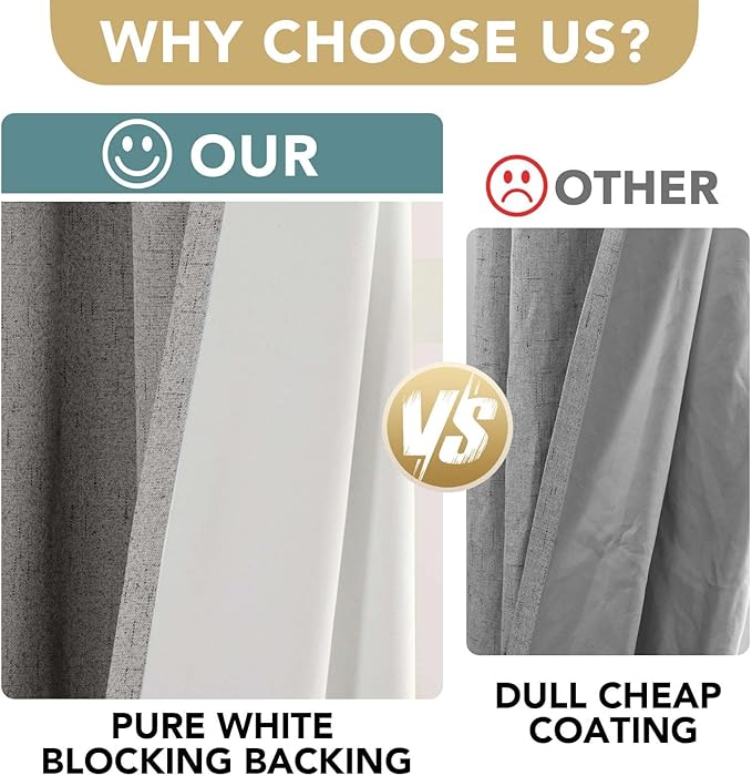 H.VERSAILTEX Primitive Linen Curtains 100% Blackout Curtain Drapes Burlap Curtains with White Thermal Insulated Liner, Grommet Top Drapes Living Room/Bedroom (2 Panels, 42 x 54 Inch, Dove Gray)