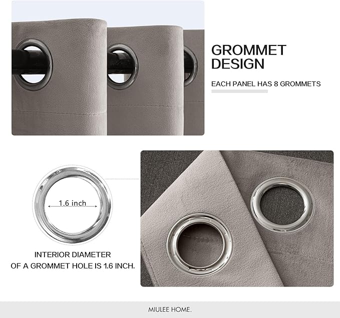MIULEE Velvet Curtains Silver Light Grey Elegant Grommet Thermal Insulated Soundproof Room Darkening Curtains/Drapes for Classical Living Room Bedroom Decor 52 x 96 Inch Set of 2