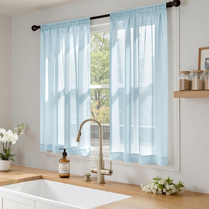 MIULEE Sky Blue Sheer Curtains 63 Inches Long, 4 Panels Set, Light Filtering Rod Pocket Voile Drapes for Living Room and Bedroom, Airy Soft Fabric Window Treatments, 42 x 63 Inches