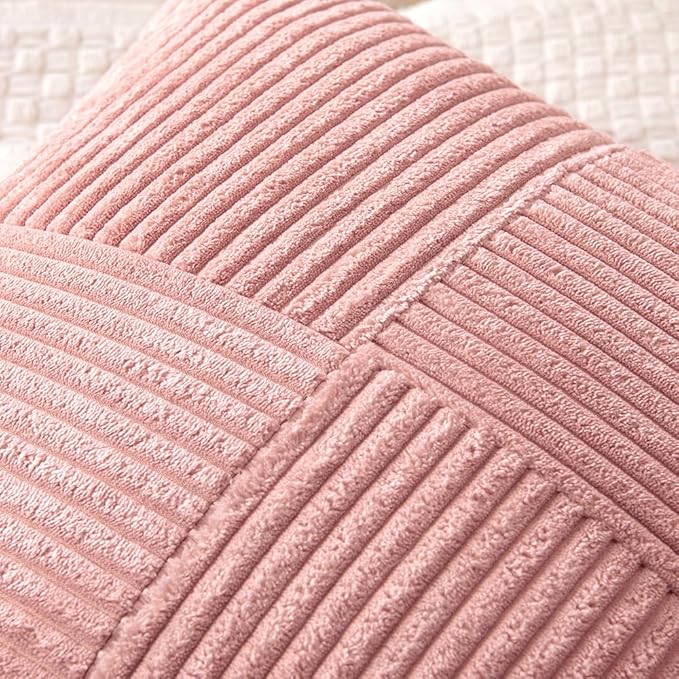 MIULEE Blush Pink Decorative Throw Pillow Covers 18x18 Inch for Couch Bed Sofa Valentines Day Pack of 2 Boho Farmhouse Throw Pillows Soft Cross Corduroy Patchwork Textured Cushion Cases