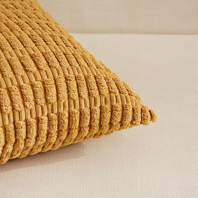 Fancy Homi 4 Packs Fall Boho Lumbar Decorative Throw Pillow Covers 12x20 Inch for Couch Bed Sofa, Aesthetic Modern Farmhouse Home Decor, Soft Striped Corduroy Rectangle Accent Cushion Case 30x50 cm