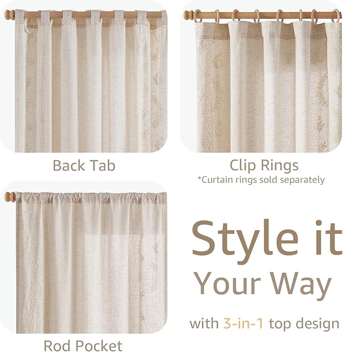 jinchan Belrose 4 Panel Curtains Set 84 Inch Length Floral Curtains Ivory Embroidered Drapes Farmhouse Flower Patterned Drapes for Living Room Bedroom Window Treatments
