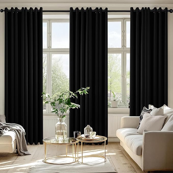 MIULEE Black Blackout Curtains for Bedroom Living Room 84 Inches Long 2 Panels, Thermal Insulated Room Darkening Drapes Solid Grommet Noise Reduction Light Blocking Window Treatments 50x84 Inch