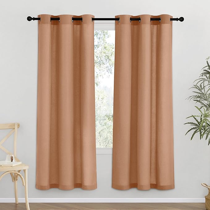 NICETOWN Burnt Orange Thick Linen Curtains 72" Length, Grommet Privacy Window Treatments Linen Weave with Light Penetration Vertical Drapes for Farmhouse/Home Office, W42 x L72, 2 Panels