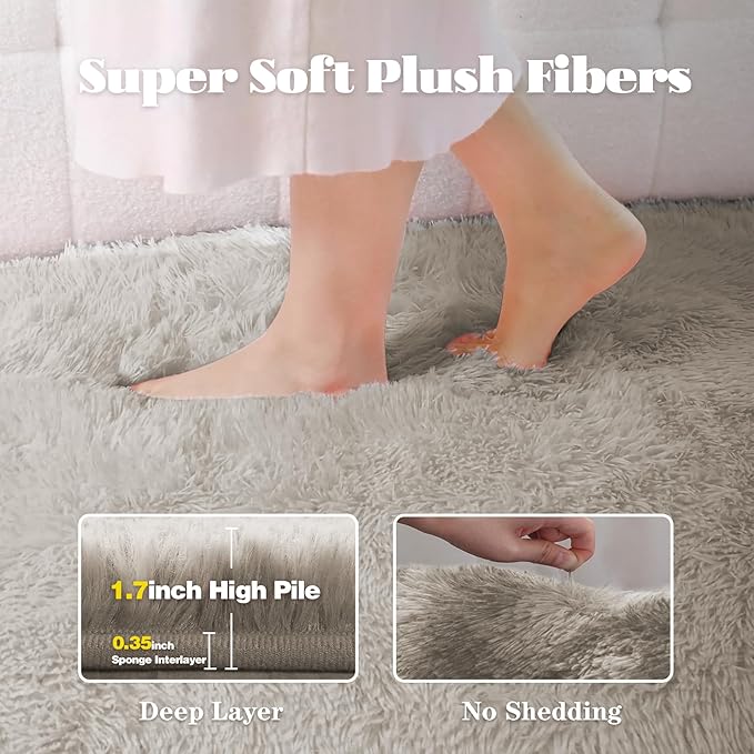 6x9 Area Rugs for Living Room: Fluffy Shag Soft Washable Rug Large Fuzzy Plush Indoor Carpet for Bedroom Nursery Playroom Kids Girls Boys Room (Grey Camel, 6'x9')