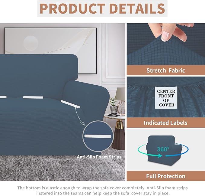 Easy-Going 100% Waterproof Chair Couch Cover, Dual Waterproof Sofa Cover, Stretch Jacquard Sofa Slipcover, Leakproof Furniture Protector for Kids, Pets, Dog and Cat (Chair, Bluestone)