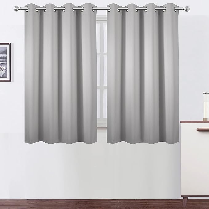 LEMOMO Light Grey Blackout Curtains 52 x 54 Inch Length/Set of 2 Curtain Panels/Thermal Insulated Room Darkening Blackout Curtains for Bedroom