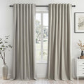 102 inch blackout curtains for Sliding door 2 Panels 100% Blackout Linen texture Window Drapes with Back Tab Rod Pocket Light Blocking Thermal Insulated Curtains for Bedroom Living Room Flax Grey