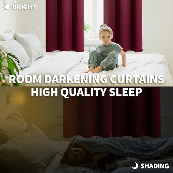 BGment Blackout Curtains for Bedroom - Grommet Thermal Insulated Room Darkening Curtains for Living Room, Set of 2 Panels (42 x 72 Inch, Burgundy)